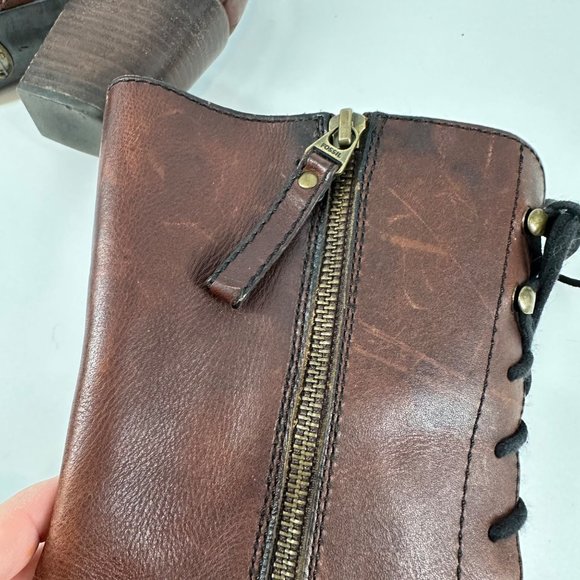 Women’s FOSSIL Leather Boots Size 7 Steampunk Lace Up Heels - Picture 9 of 15